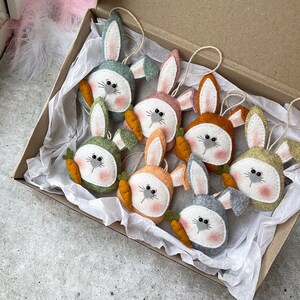 Set of 7 Felt Easter Bunny Ornaments: Carrot Decor