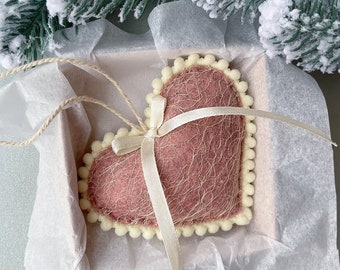 Felt Heart Ornament: Red Holiday Decoration (3.1 inches)