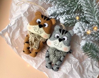 Felt tiger ornaments, felt christmas ornaments, felt christmas decorations, Tiger christmas gift, Felt toy tiger, Felt christmas toy