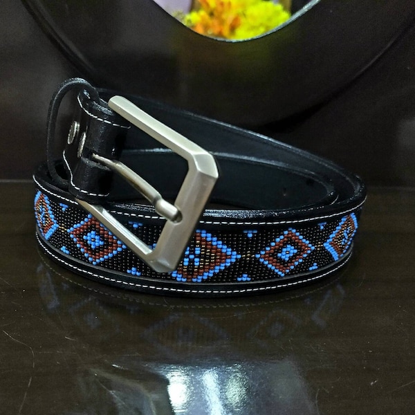 Custom Handmade Belt - Genuine Leather - Bead Belt - Best Women Gift - Black Belt - Vintage Cowgirl Belt