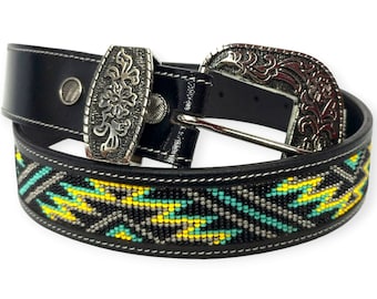 Customized Bead Belt, Western Leather Removable Buckle Belt, 1/2