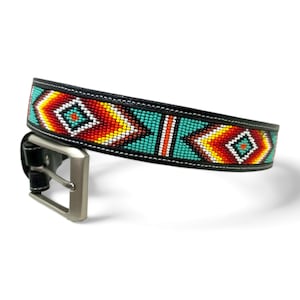 Beaded Leather Belt For Women, Leather Belt For Men, Vintage Cowboy Belt, Handmade, Custom Gift, Native America Belt, Cowboy Western Belt.