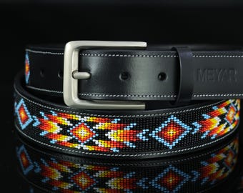 Op maat gemaakte westerse leren riem met kralen, 1,3 inch brede afneembare westerngesp, cadeau cowboy cowgirl.
