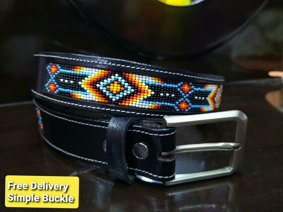 Handmade Beaded Leather Western Belt – Unisex Southwest  display picture 1