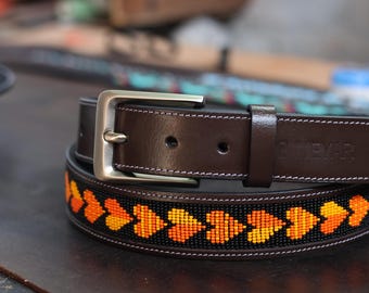 Personalized Leather Belt, Native America Man Bead Belt - Glass Bead Belt Woman, Vintage Casual Belt, Handmade Belt For Boys Personalized,