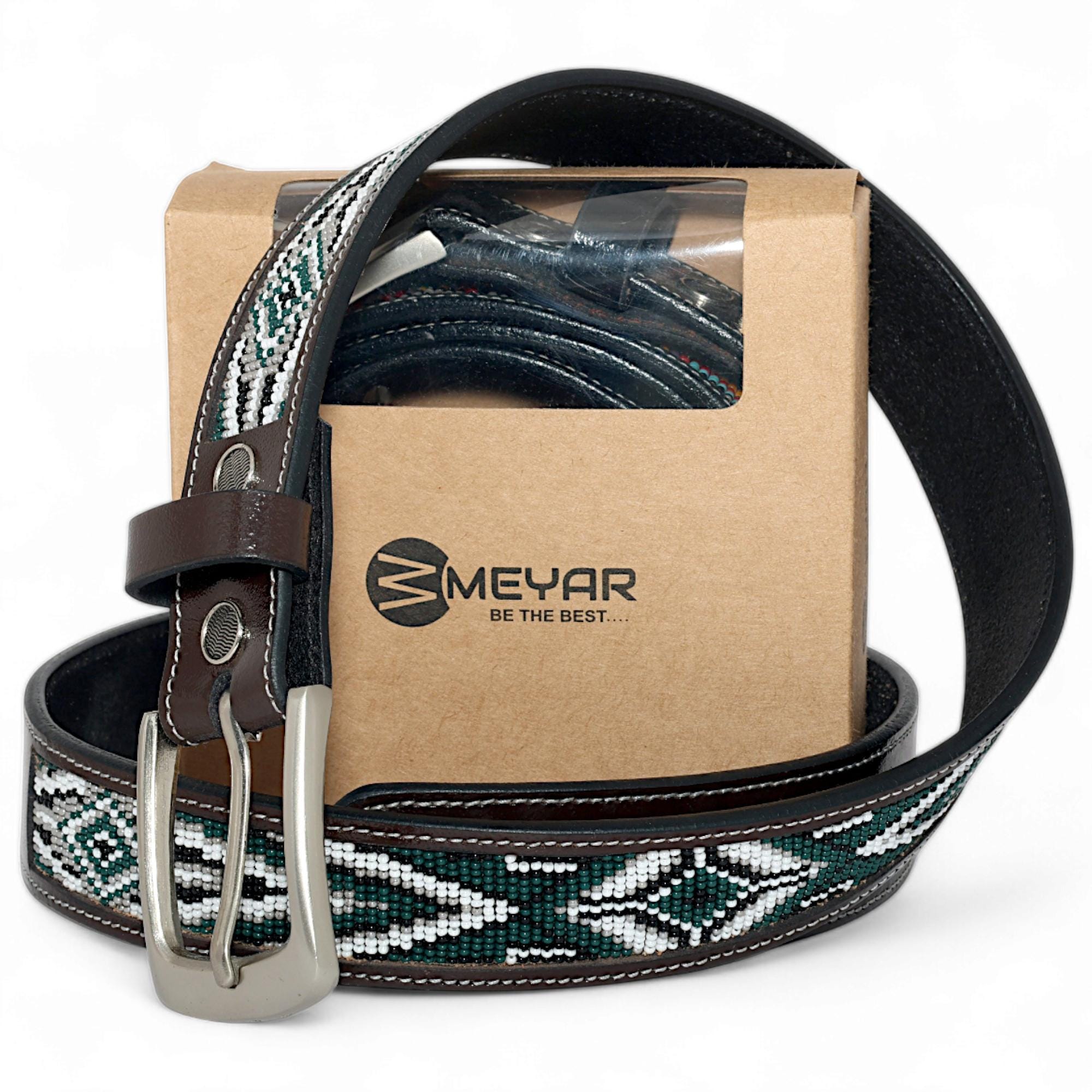 Handmade Green Bead Work Leather Belt for Women and Men  display picture 1