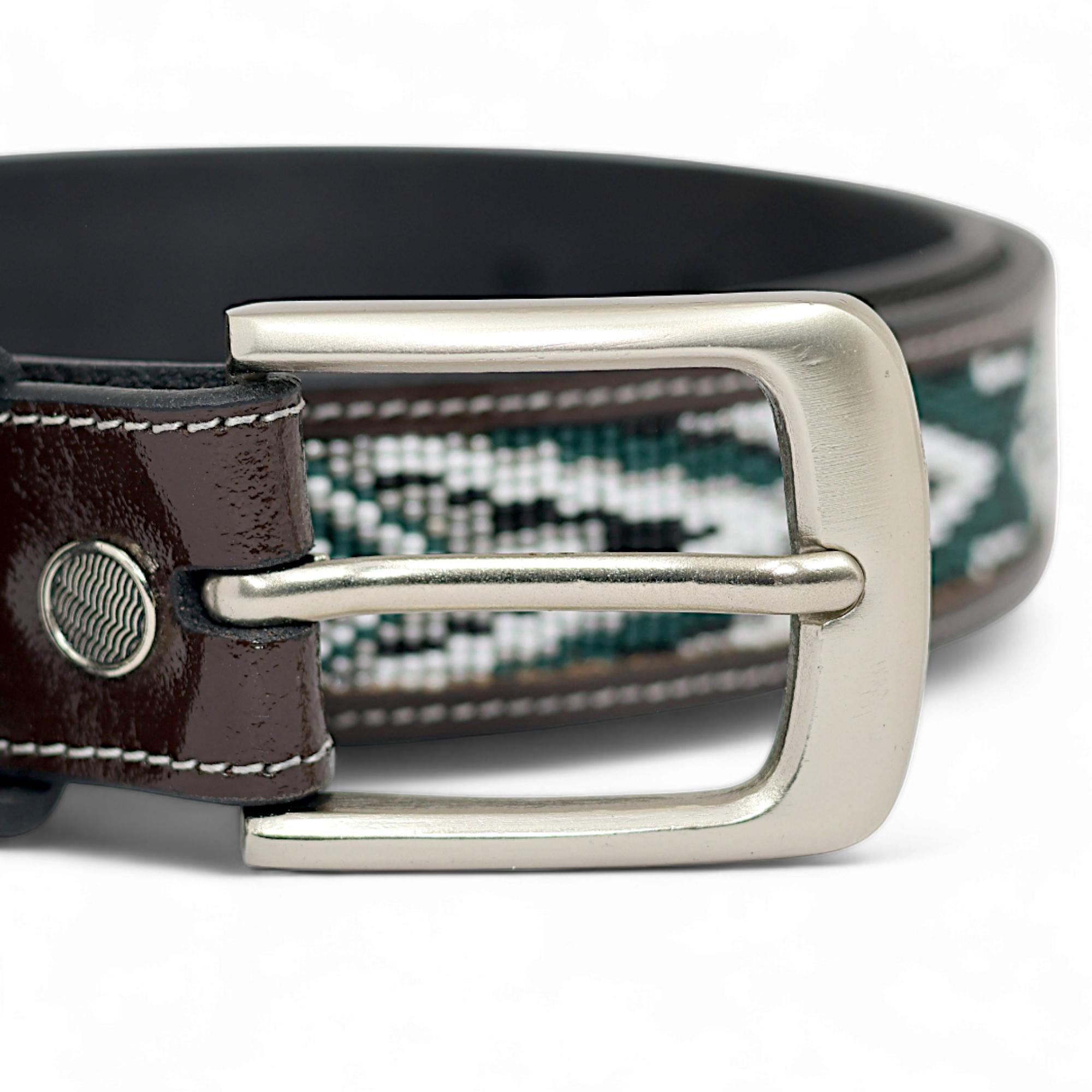 Handmade Green Bead Work Leather Belt for Women and Men  display picture 3