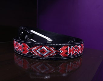 Artisan Beaded Western Leather Belt — Yellow Southwest  display picture 3