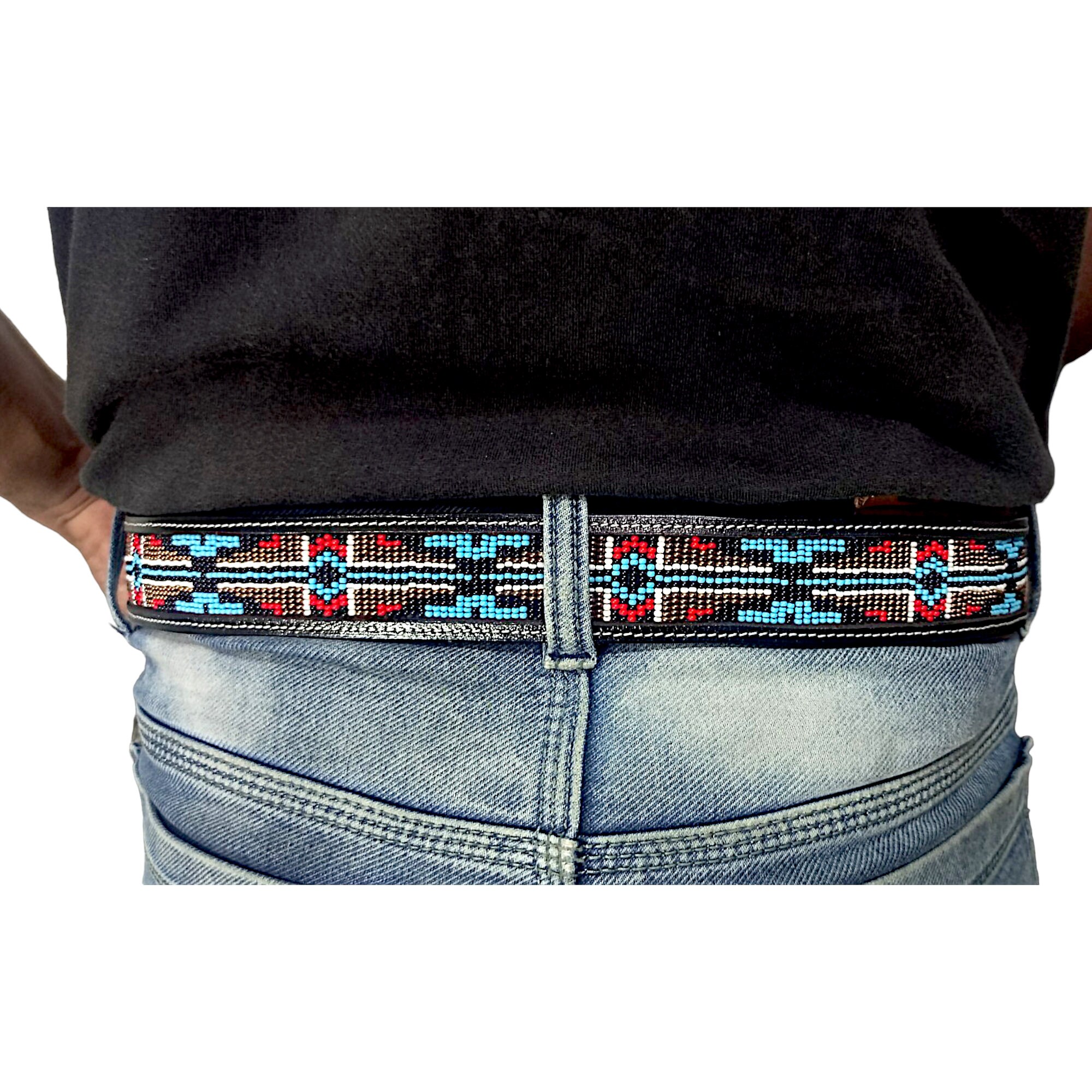 NWT Turquoise Western Boho Artisan Leather & Beaded Belt WHIPPY Boho Turquoise Belt for Women Wax Rope Braided Waist  main image 3