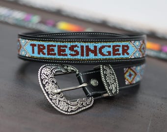 Southwestern Style Blue Beaded Belt Vintage Southwest Blue-Turquoise Seed Bead BELT Native  main image 4