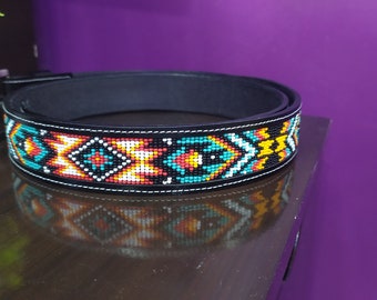 Beaded Leather Belt For Men & Women, Handmade Genuine Leather Belt With Removable Buckle, Personalize 1.3 Inches Belt With Western Buckle.