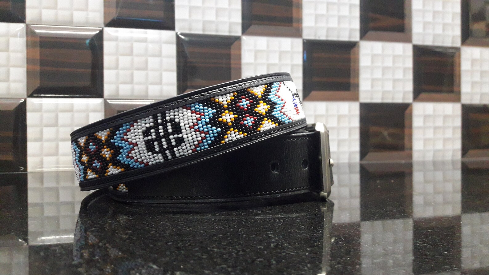 Black beaded belt leather belt for men western belt cowboy | Etsy