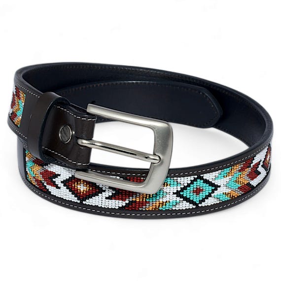 Southwestern Beaded Black and White Belt Vintage  main image 3