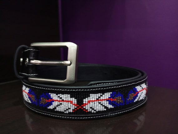 Genuine Leather Beaded Belt, Full Length Beadwork, Native American