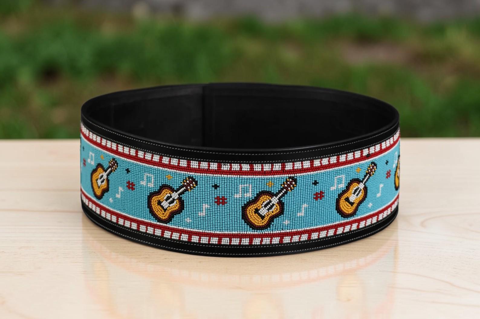 Western Beaded Leather Belt, Double Buckle Belt, 4