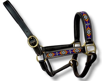 Exquisite Equine Elegance: Handcrafted Leather Halters with Custom Beading and Brass Hardware, Leather Halter, Personalized Halter.