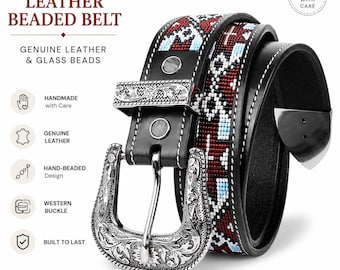 Beaded Belt For Skirt, 35 MM Wide, Turquoise and Brown Glass Bead Work.