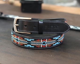 Turquoise Beaded Belt With Wooden Closure | Designer Costume  display picture 2