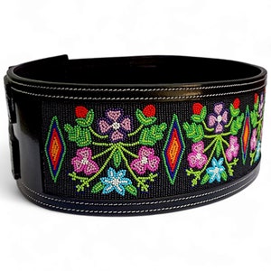 Artisan 4-Inches Wide Leather Beaded Belt | Pow Wow Belt For Women, Western Style Intricate Beadwork, Handmade Gift Regalia Belt For Skirt.