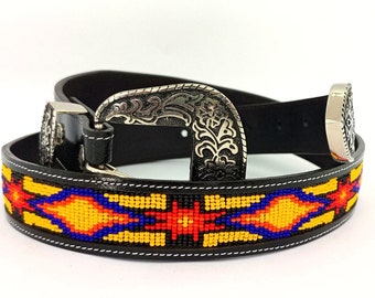 Beaded Leather Belt for Men and Women With Removable Buckle, Custom Belt, Vintage Belt, Native American Belt, Handmade African Belt