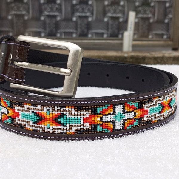 Beaded Belt For Men And Women, Cowboy Belt Black And Brown, Removable Buckle, Personalized Belt Gift, Birthday Gift, Aztec Belt, Waist Belt