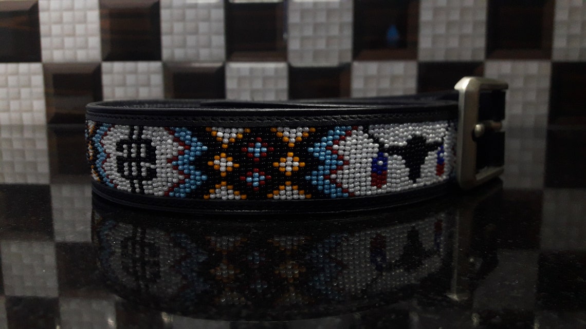 Black beaded belt leather belt for men western belt cowboy Etsy
