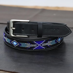 Leather Beaded Belt For Man/Woman, Navajo Bead Belt, Bead Western Belt With Removable Buckle, Personalized Name On Gift For Her/Him, Waist
