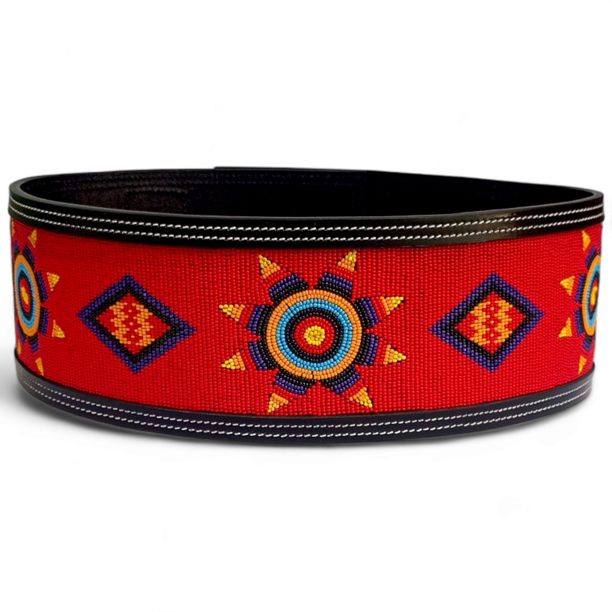 Vintage Hand Beaded Leather Belt Womens Large Red Black Southwestern Rodeo 2 Inch Hand-Tooled Artesanal Beaded Leather Belt – Texas  main image 4