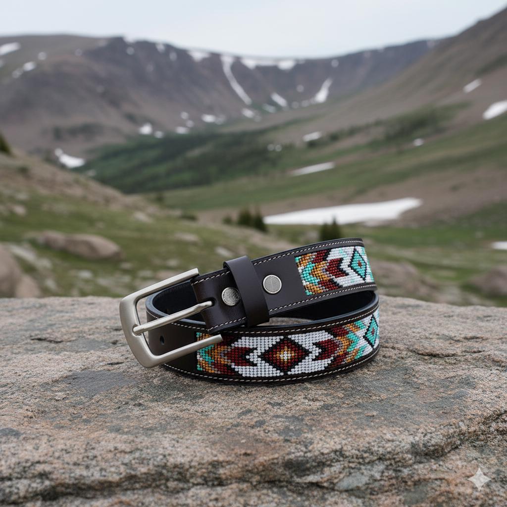 Southwestern Beaded Black and White Belt Vintage  main image 2