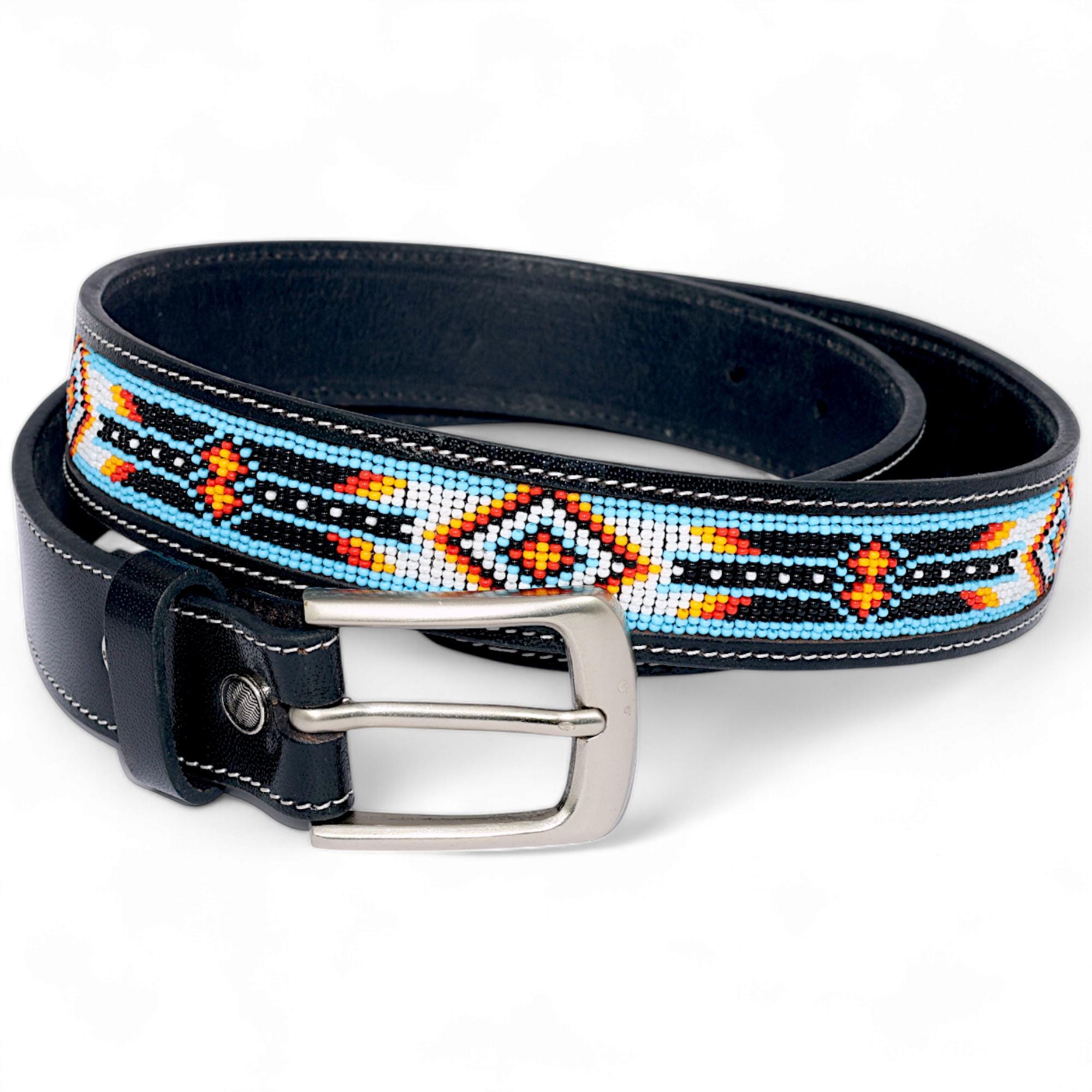 Leather Beaded Belt for Men and Women, Personalized Gift 
