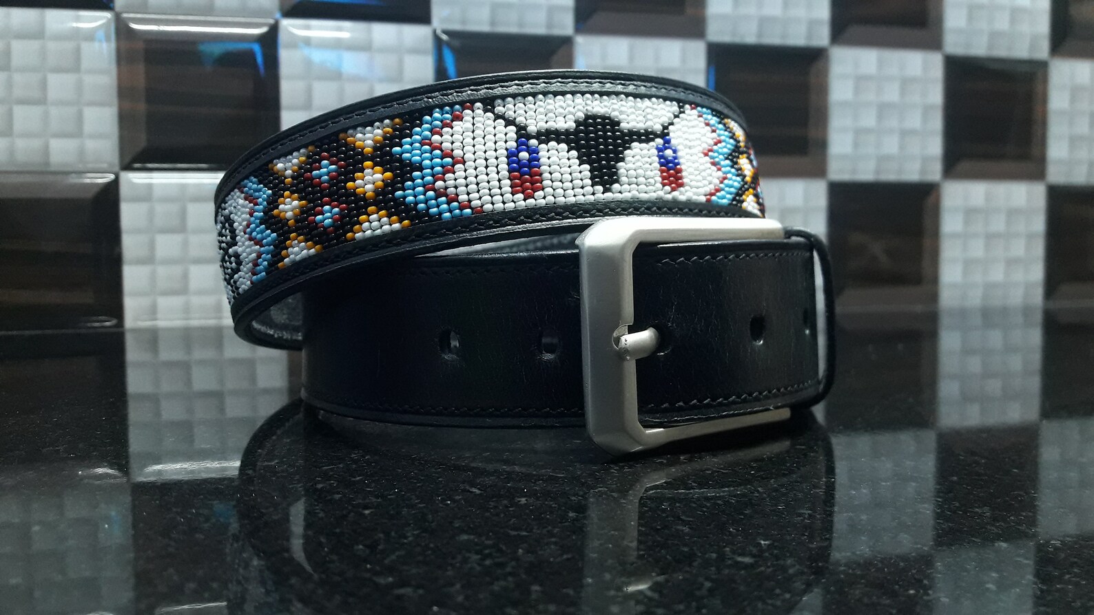 Black beaded belt leather belt for men western belt cowboy Etsy