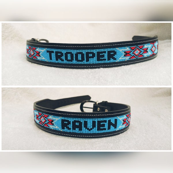 Beaded Dog Collar Leather Etsy