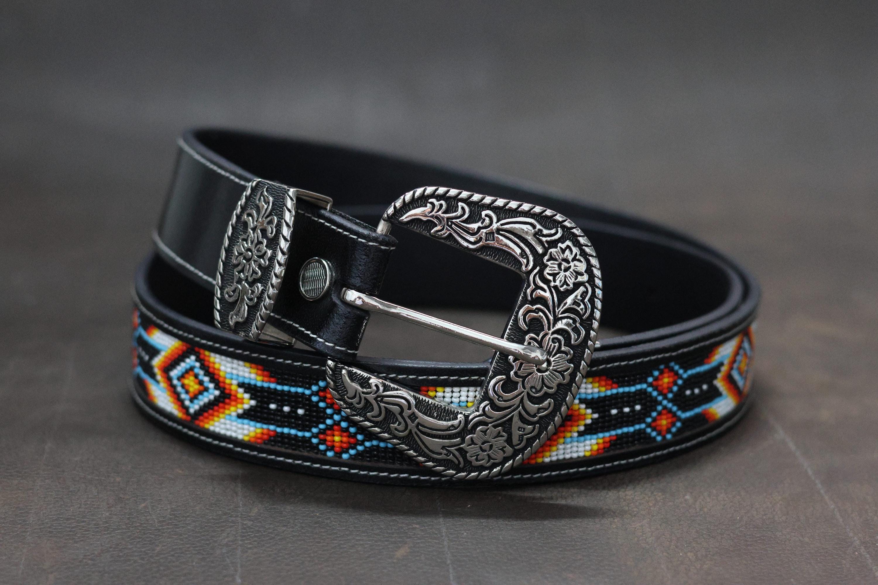 Handmade Beaded Leather Western Belt – Unisex Southwest 