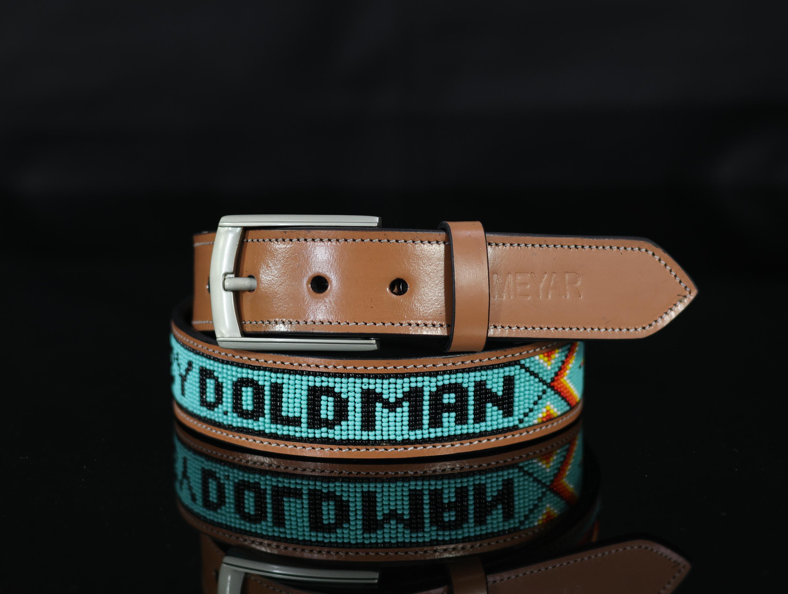 Turquoise Beaded Western Belt Embossed Leather Waist Country Cowgirl Belt for Hooey  main image 2