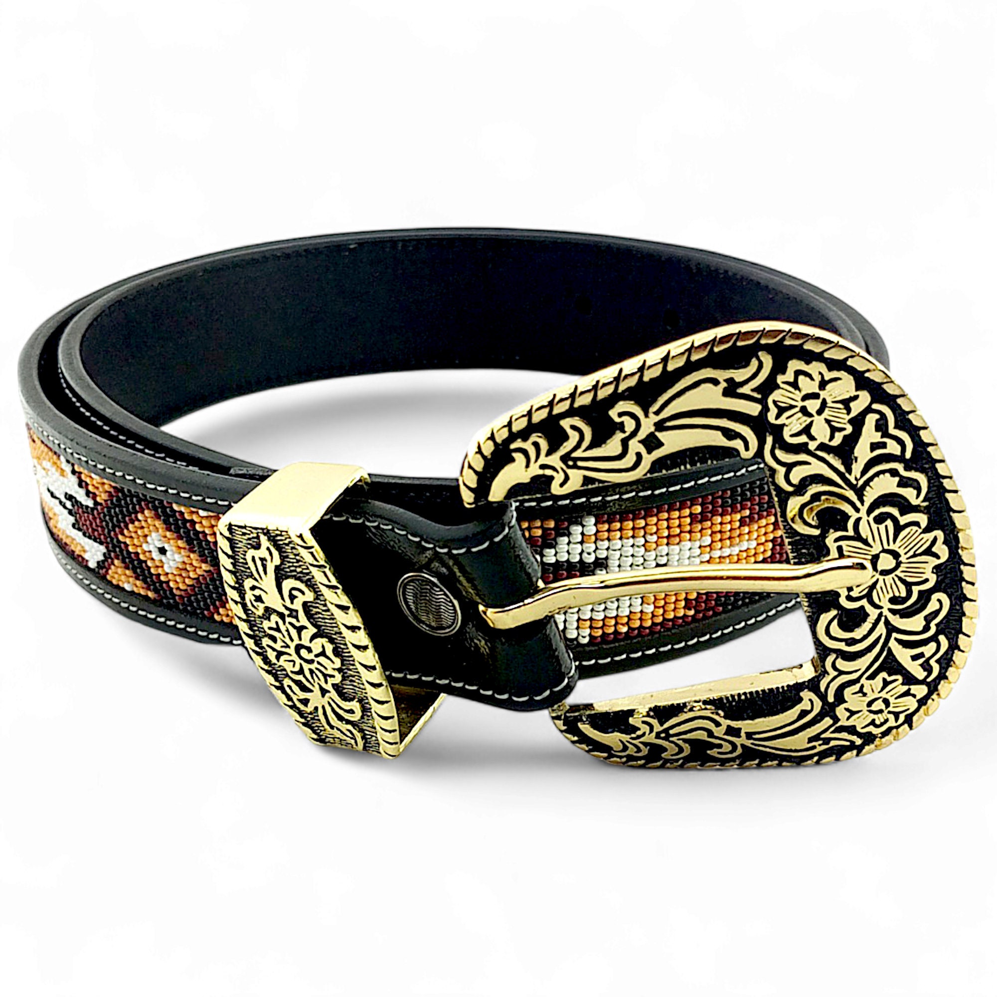 Cowgirl Western Leather Beaded Belt, Removable Buckle  display picture 2