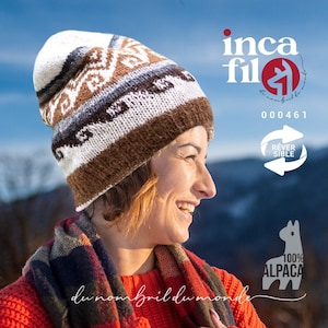 Peruvian hat unisex, reversible, 2 designs and 2 colors in 1 hat 100% Alpaca, soft and warm