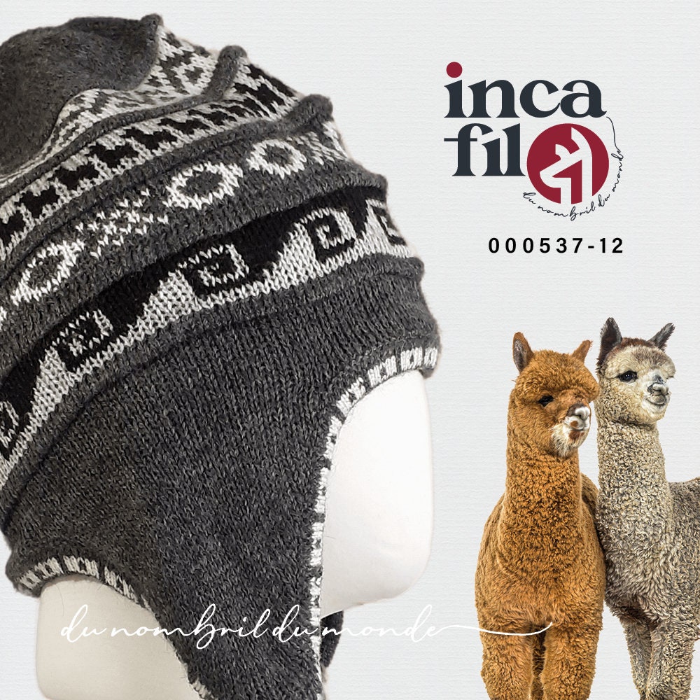 Peruvian wool hand crafted ear trap winter hat fleece lined o/s adult Wool Blend Ski Hat With Fleece Lining – Peruvian Style  main image 2