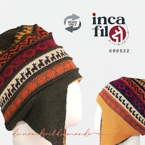 Peruvian hat  (Chullo) unisex, reversible, 2 designs and 2 colors in 1 hat,  Alpaca, soft and warm, Gift Ideas