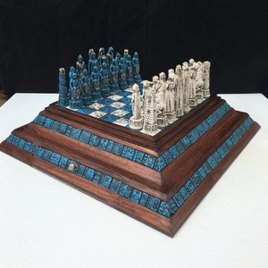 Chess Set Pyramid Inspired by the Culture of Mexico 22 Sky Blue & White ...