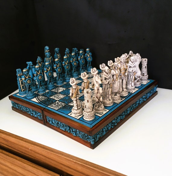 Buy Vintage Chess Set With Resin Board and Metal Pieces / Ajedrez