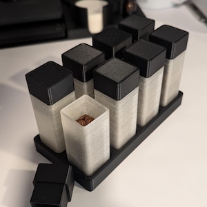 Juego de tubos para café en grano de una sola dosis: 8 recipientes translúcidos impresos en 3D con base: solución de almacenamiento de café para una preparación precisa