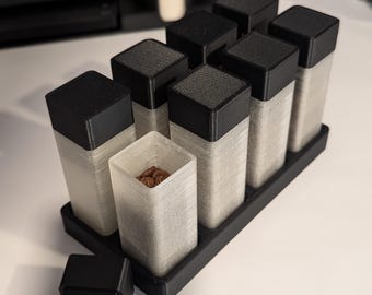 Single Dose Coffee Bean Tube Set - 8 Translucent 3D Printed Containers with Base - Coffee Storage Solution for Precision Brewing