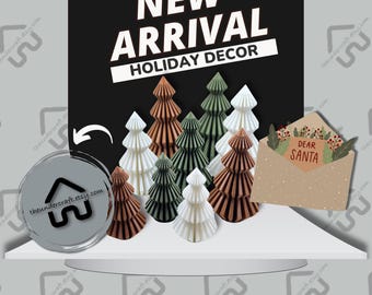 Modern Minimalist Christmas Tree Decor - Wooden Style Trees in Brown, Sage Green, or White - Simple Scandinavian Holiday Decoration Set