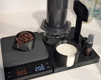 Aeropress Coffee Station Organizer - Compact Espresso Stand w/ Accessory Storage - Coffee Scale Holder Option - Ideal Gift for Coffee Lovers