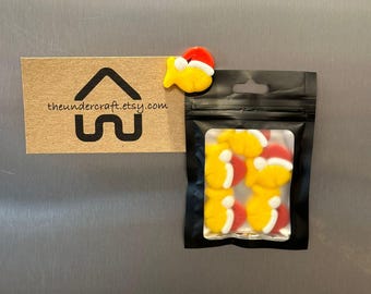 Holiday Holdfish Magnet - 3D Printed Santa Hat Goldfish Cracker - Fun Christmas Fridge Magnet Gift - Holiday Decor for Kitchen