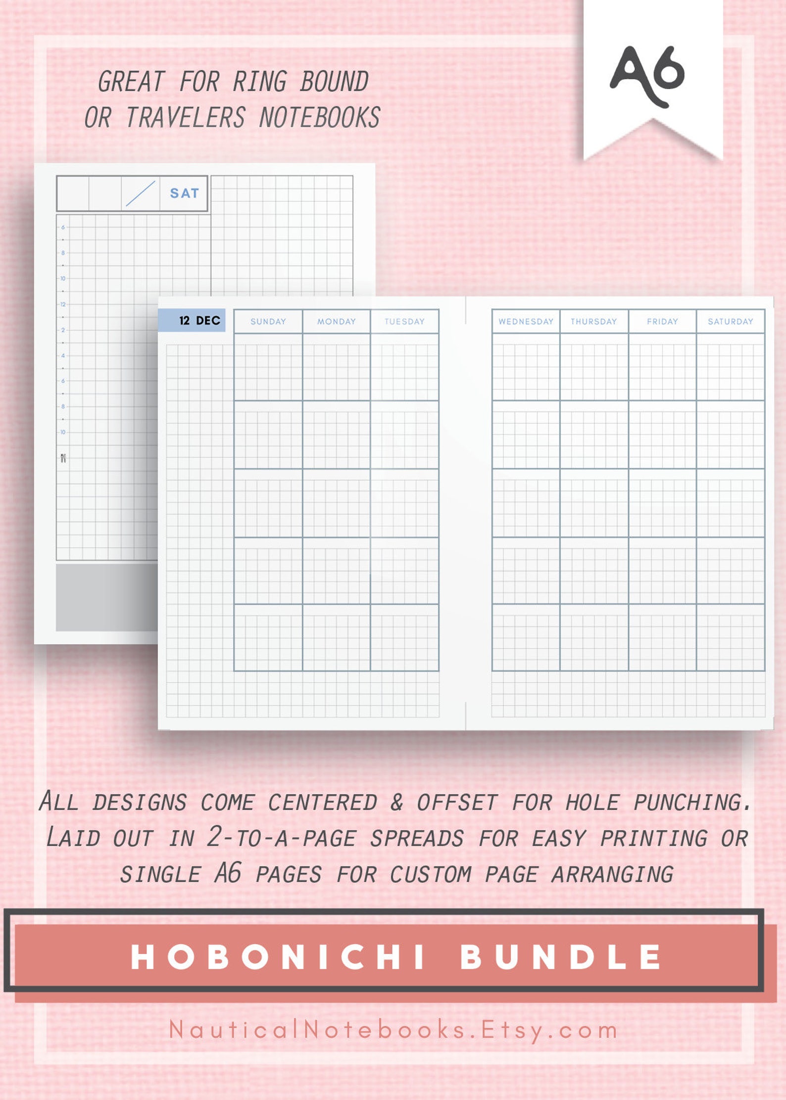 A6 Hobonichi Techo Style Planner Monthly Daily Grid Etsy