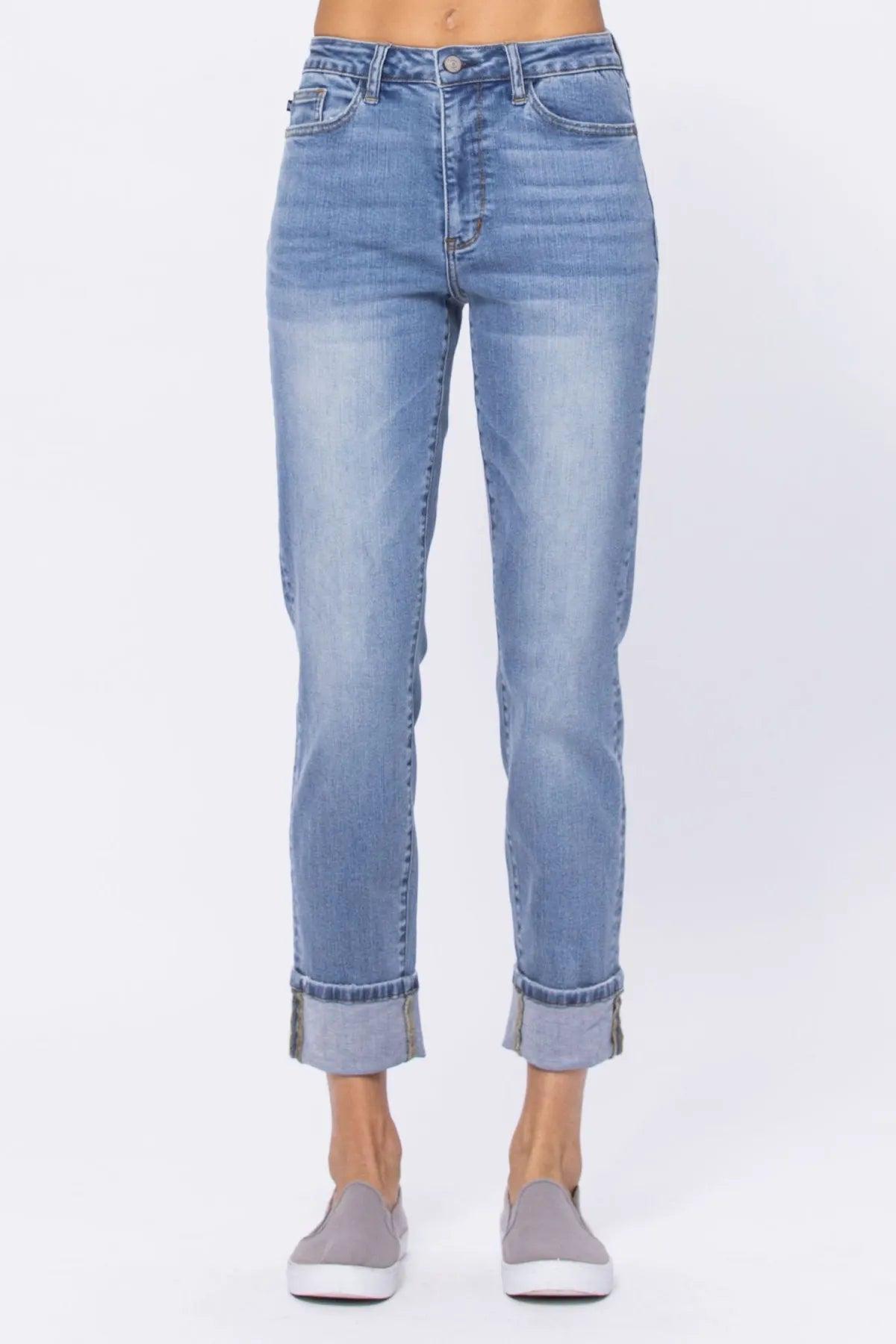 Judy Blue Full Size Run Vintage Wash Thermal Straight Jeans main image 1