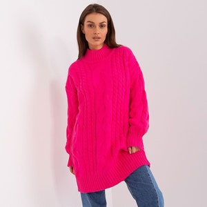 HOT PINK TURTLENECK Sweater, Fuchsia Warm Sweater, Sweater Dress, Turtleneck Dress, High Neck Sweater, Knit Sweater Dress, Winter Maxi Dress image 1