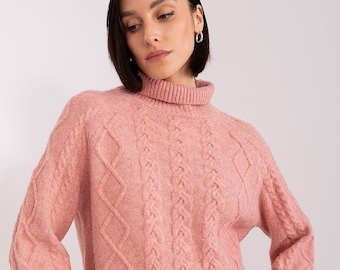 Peach Turtleneck, Turtleneck Sweater Women, High Neck Collar, Loose Sweater, Turtleneck Sweater, Minimalistic Top, Turtleneck Top