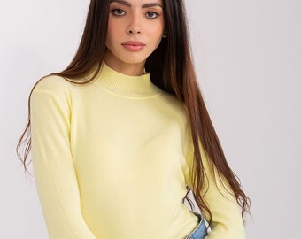 YELLOW Turtleneck, Thin Turtleneck Sweater Women, High Neck Collar, Slim Fit Sweater, Turtleneck Sweater, Minimalistic Top, Turtleneck Top